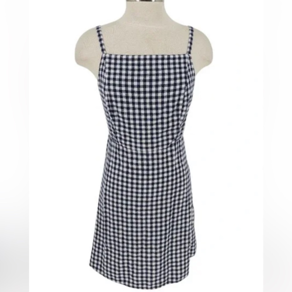 Old Navy navy checkered linen blend sundress adjustable straps stretch S casual